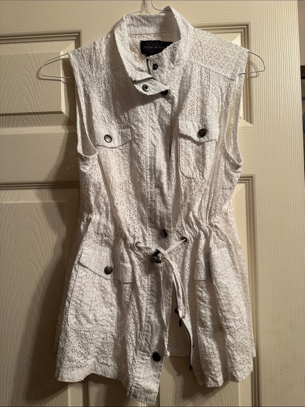 Live a Little White Eyelet Sleeveless Utility Vest